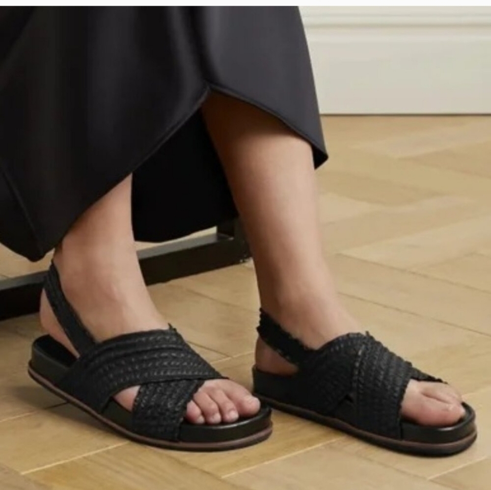 Rag & Bone Bailey Black Rouched Leather Slingback Sandals
